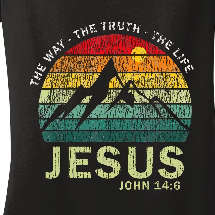 Jesus The Way Truth Life Christian Worship Women's V-Neck T-Shirt