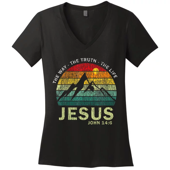 Jesus The Way Truth Life Christian Worship Women's V-Neck T-Shirt