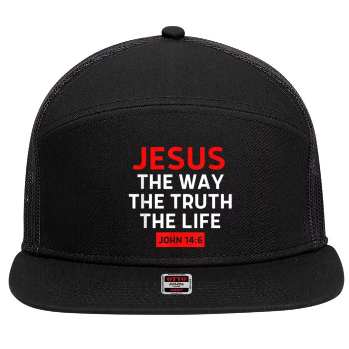 Jesus The Way Truth Life John 14:6 Christian Bible Verse 7 Panel Mesh Trucker Snapback Hat