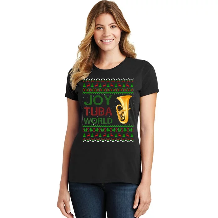 Joy Tuba World Music Lover Xmas Gift Ugly Tuba Christmas Women's T-Shirt