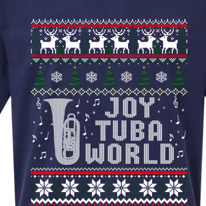 Joy Tuba World Funny Christmas Ugly Sweater Sueded Cloud Jersey T-Shirt