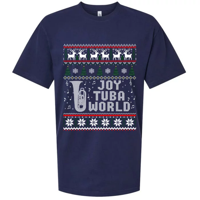 Joy Tuba World Funny Christmas Ugly Sweater Sueded Cloud Jersey T-Shirt