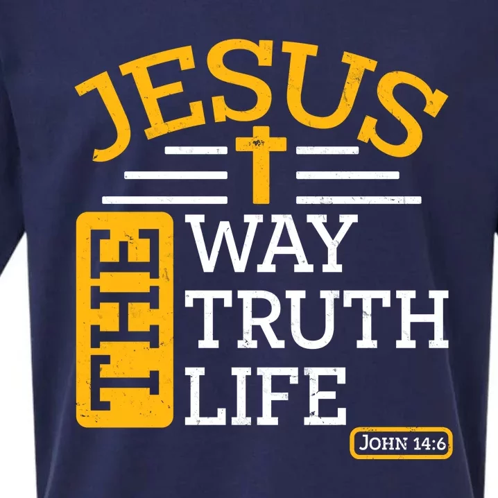 Jesus The Way Truth Life John 14:6 Sueded Cloud Jersey T-Shirt