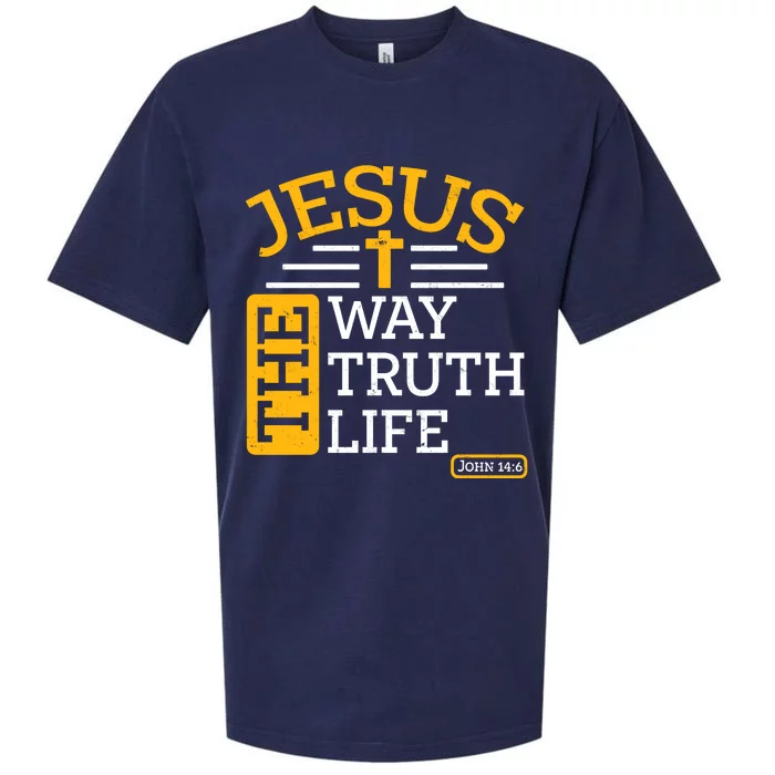 Jesus The Way Truth Life John 14:6 Sueded Cloud Jersey T-Shirt