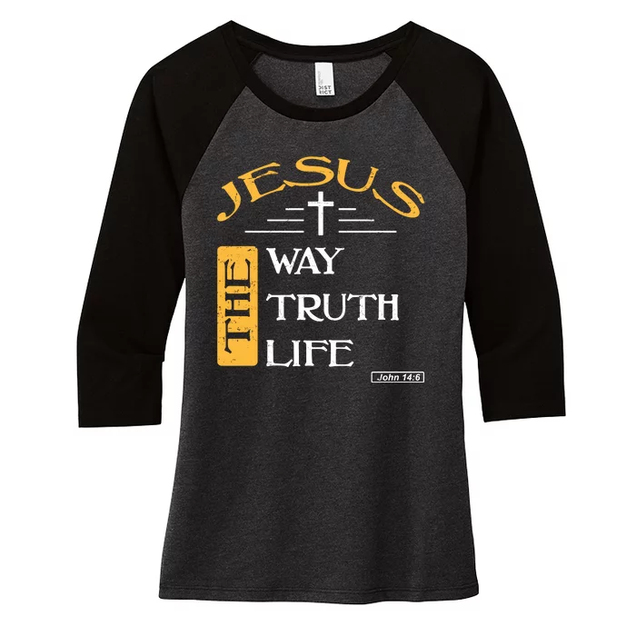 Jesus The Way Truth Life Christian Women's Tri-Blend 3/4-Sleeve Raglan Shirt