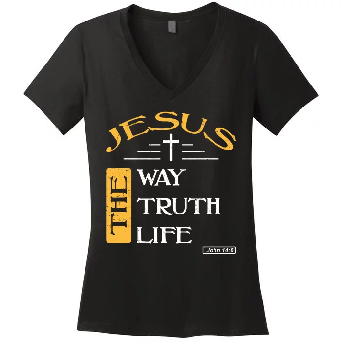 Jesus The Way Truth Life Christian Women's V-Neck T-Shirt