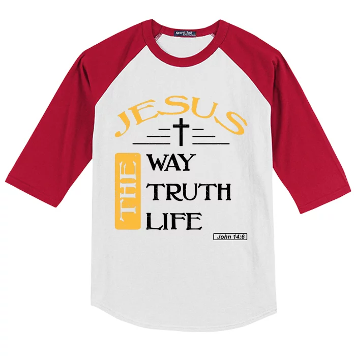 Jesus The Way Truth Life Christian Kids Colorblock Raglan Jersey