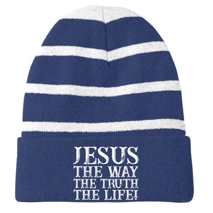 Jesus The Way The Truth The Life Vintage Striped Beanie with Solid Band