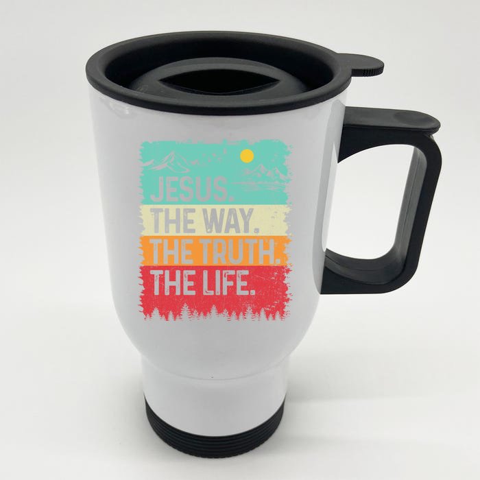 Jesus The Way Truth Life Retro Mountain Christian Bible Gift Front & Back Stainless Steel Travel Mug