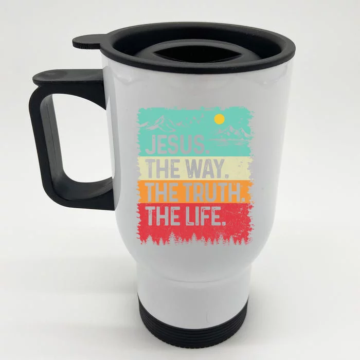 Jesus The Way Truth Life Retro Mountain Christian Bible Gift Front & Back Stainless Steel Travel Mug