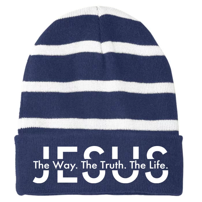 Jesus The Way The Truth The Life Striped Beanie with Solid Band