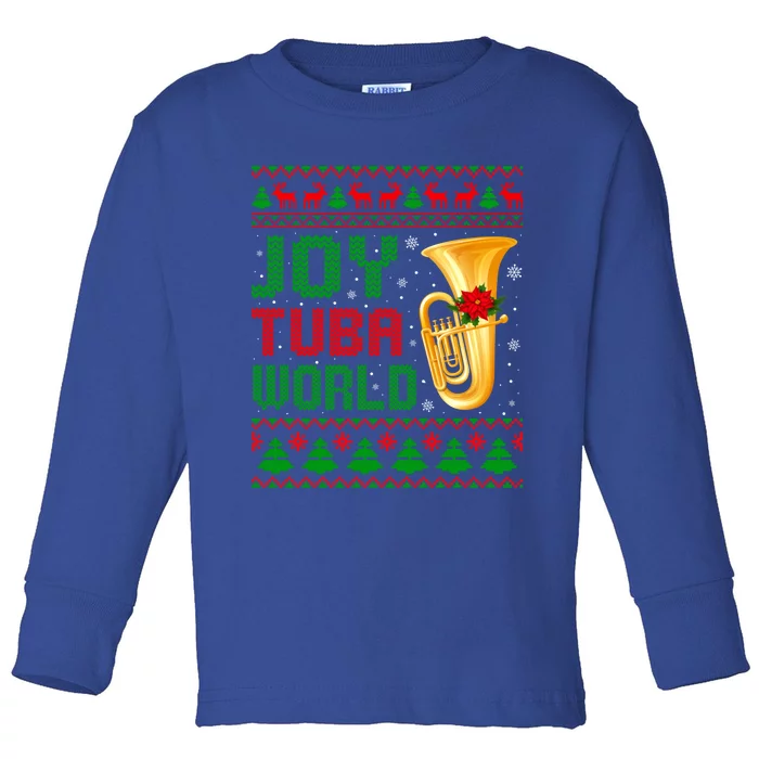 Joy Tuba World Xmas Music Lover Ugly Christmas Sweater Funny Gift Toddler Long Sleeve Shirt