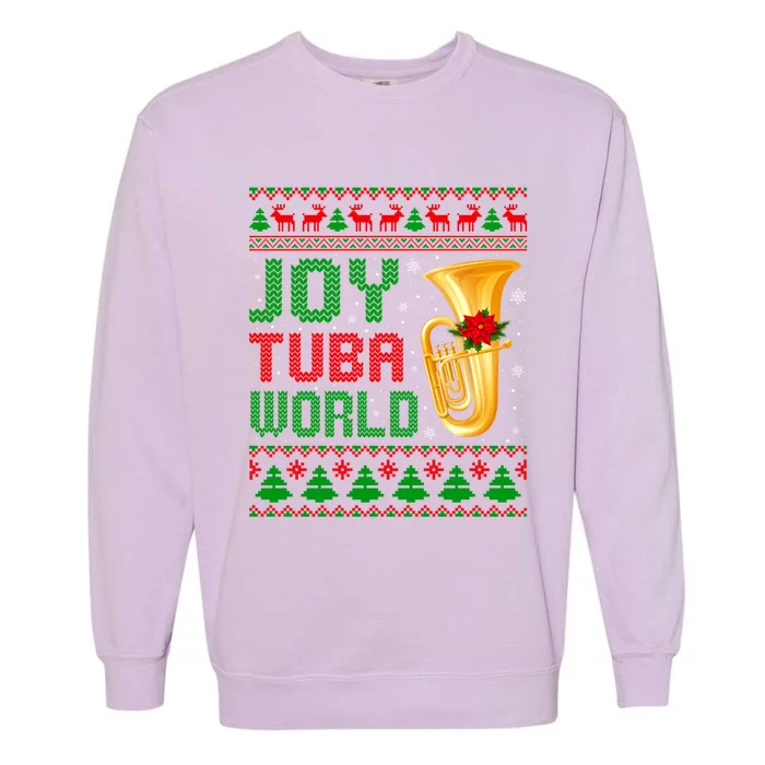 Joy Tuba World Xmas Music Lover Ugly Christmas Sweater Funny Gift Garment-Dyed Sweatshirt