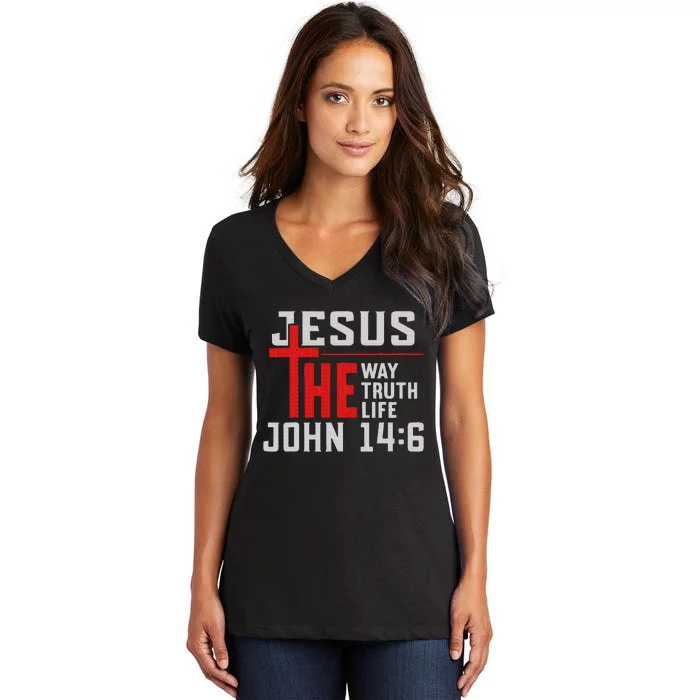 Jesus The Way Truth Life John 146 Christian Spiritual Women's V-Neck T-Shirt