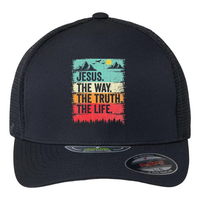 Jesus The Way Truth Life Christian Worship Flexfit Unipanel Trucker Cap