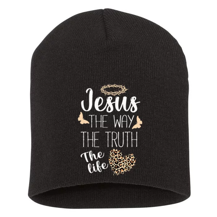 Jesus The Way Truth Life Women Christian Leopard Short Acrylic Beanie