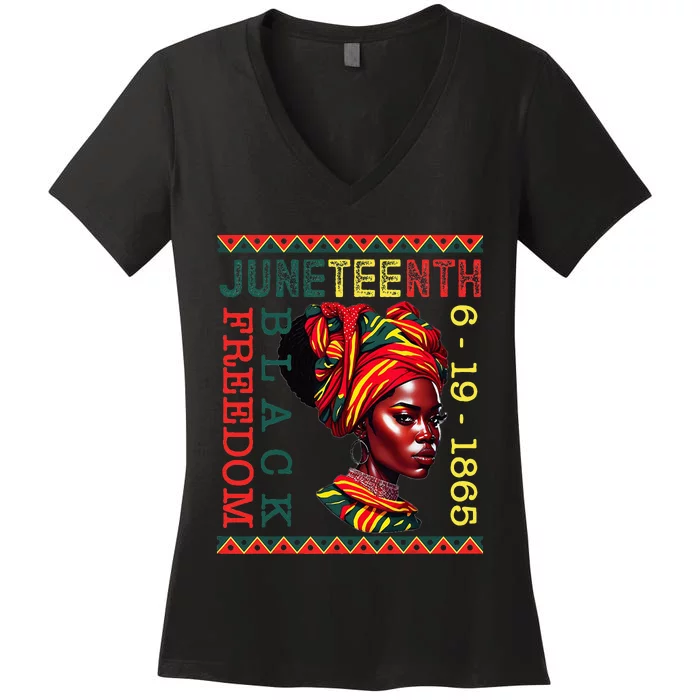 Juneteenth USA African American Melanin Black History Month Women's V-Neck T-Shirt