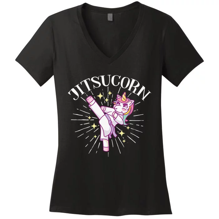 Jitsucorn Unicorn Brazilian Jiu Jitsu BJJ Women's V-Neck T-Shirt