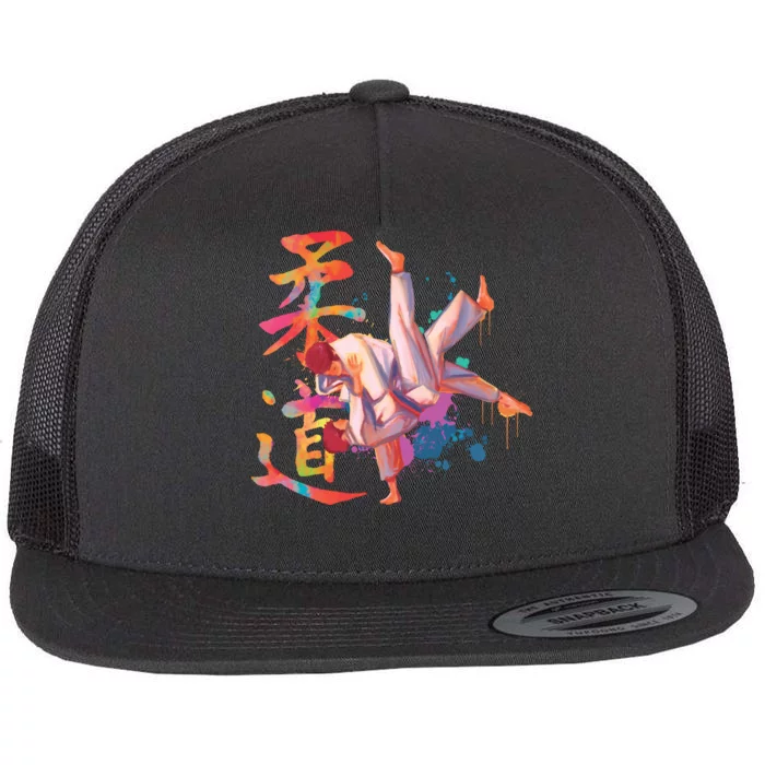 Judo Martial Arts Watercolor Flat Bill Trucker Hat