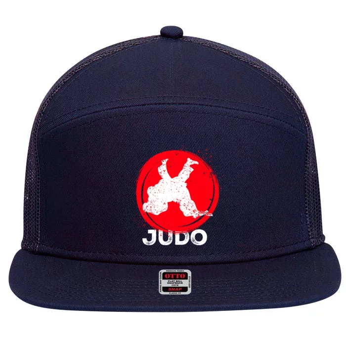 JUDO Olympic Sports Stylized Distressed 7 Panel Mesh Trucker Snapback Hat