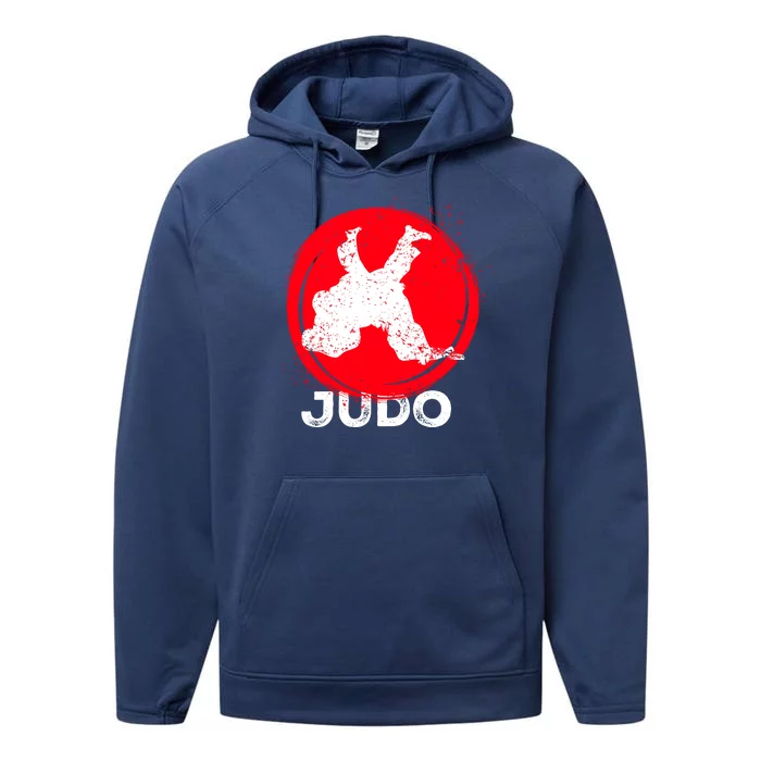 JUDO Olympic Sports Stylized Distressed Performance Fleece Hoodie