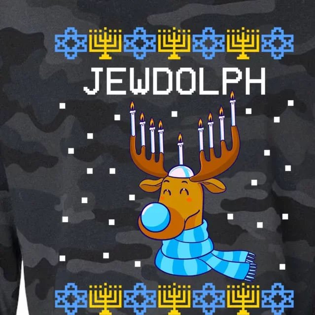 Jewdolph Ugly Hanukkah Sweater Reindeerorah Chanukah Cropped Pullover Crew