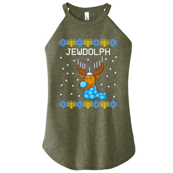 Jewdolph Ugly Hanukkah Sweater Reindeerorah Chanukah Women’s Perfect Tri Rocker Tank