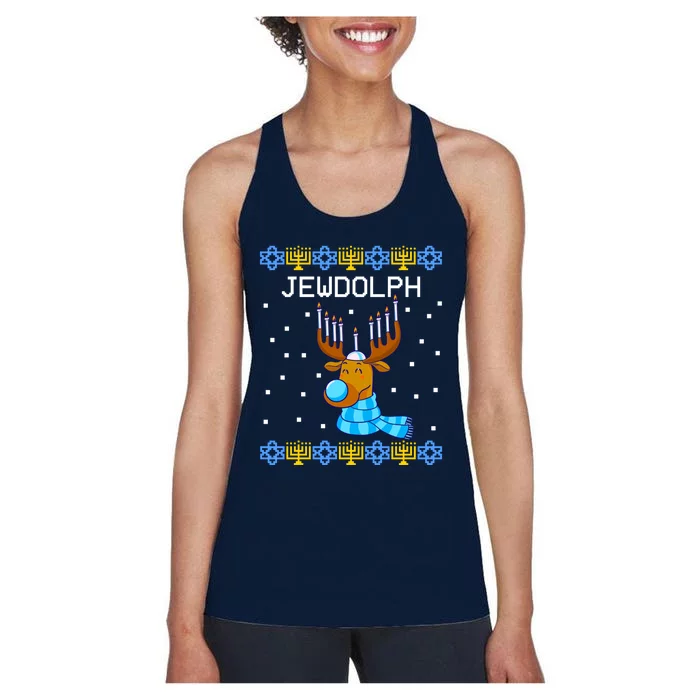 Jewdolph Ugly Hanukkah Sweater Reindeerorah Chanukah Women's Racerback Tank