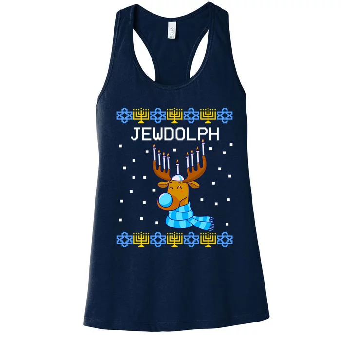 Jewdolph Ugly Hanukkah Sweater Reindeerorah Chanukah Women's Racerback Tank