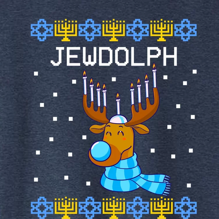 Jewdolph Ugly Hanukkah Sweater Reindeerorah Chanukah Women's Crop Top Tee