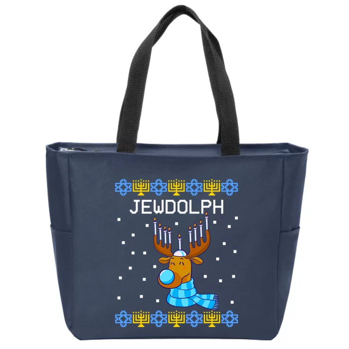 Jewdolph Ugly Hanukkah Sweater Reindeerorah Chanukah Zip Tote Bag