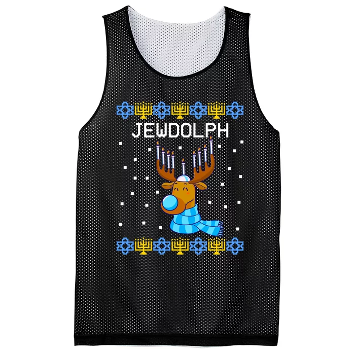 Jewdolph Ugly Hanukkah Sweater Reindeerorah Chanukah Mesh Reversible Basketball Jersey Tank