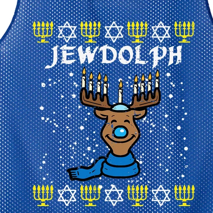 Jewdolph Ugly Hanukkah Reindeer Funny Chanukah Mesh Reversible Basketball Jersey Tank