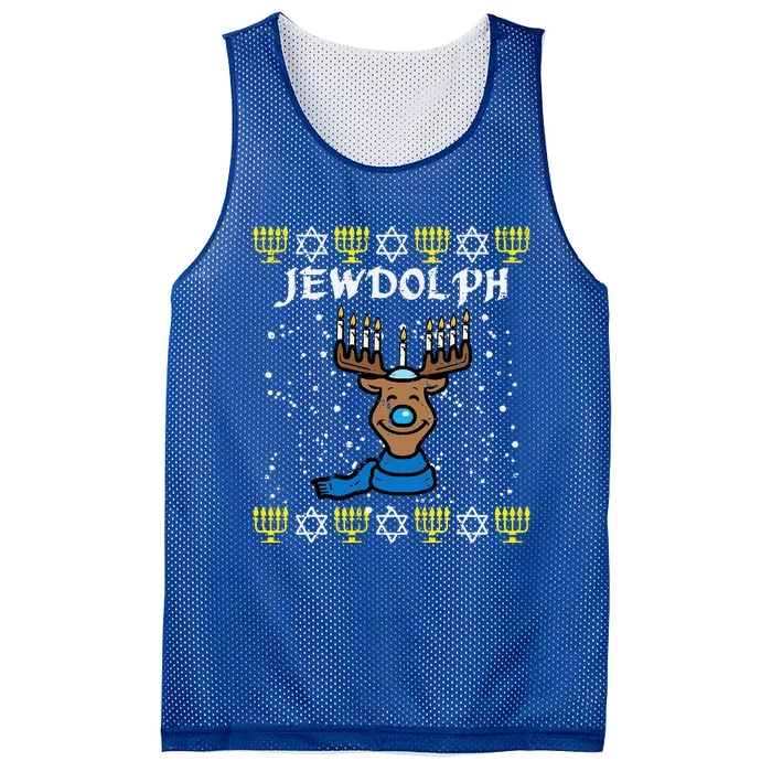 Jewdolph Ugly Hanukkah Reindeer Funny Chanukah Mesh Reversible Basketball Jersey Tank