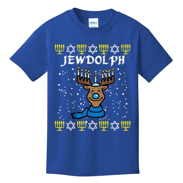 Jewdolph Ugly Hanukkah Reindeer Funny Chanukah Kids T-Shirt