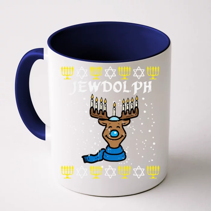 Jewdolph Ugly Hanukkah Reindeer Funny Chanukah Front & Back Coffee Mug