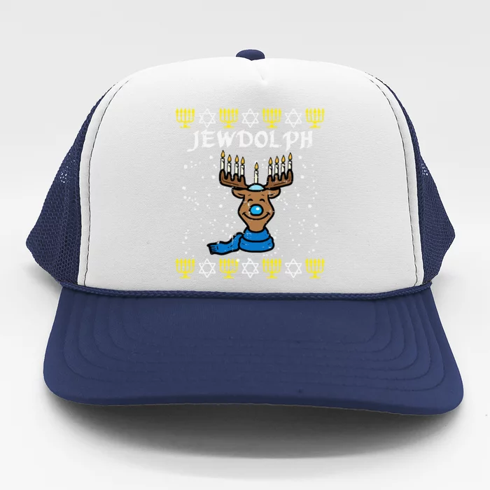 Jewdolph Ugly Hanukkah Reindeer Funny Chanukah Trucker Hat