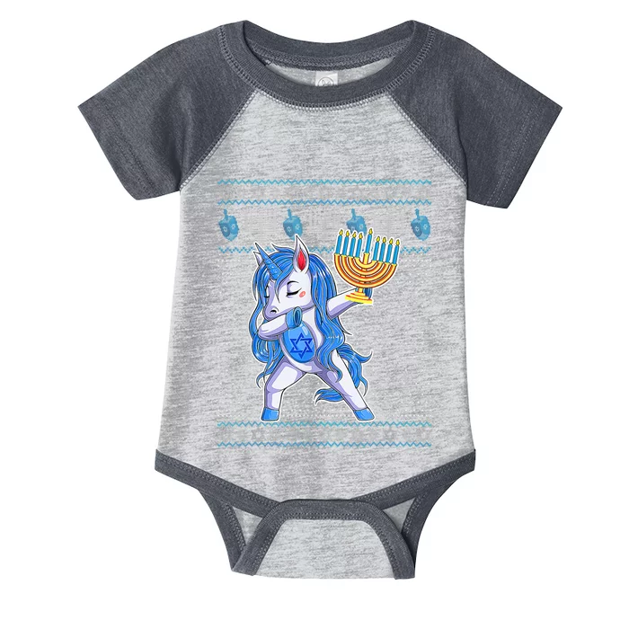 Jewnicorn Unicorn Hanukkah Pajamas Jewish Chanukah Infant Baby Jersey Bodysuit