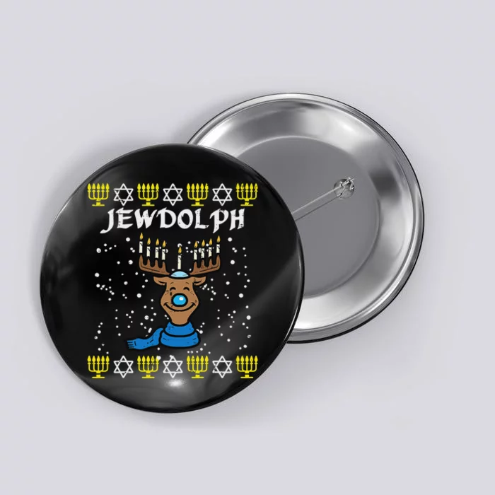 Jewdolph Ugly Hanukkah Reindeer Happy Chanukah Button