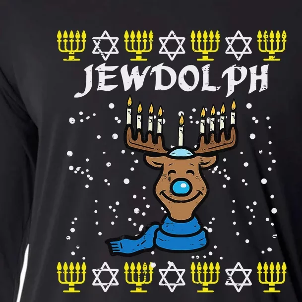 Jewdolph Ugly Hanukkah Reindeer Happy Chanukah Cooling Performance Long Sleeve Crew