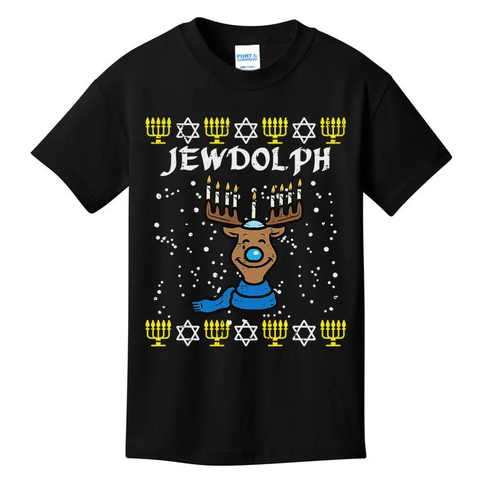 Jewdolph Ugly Hanukkah Reindeer Happy Chanukah Kids T-Shirt