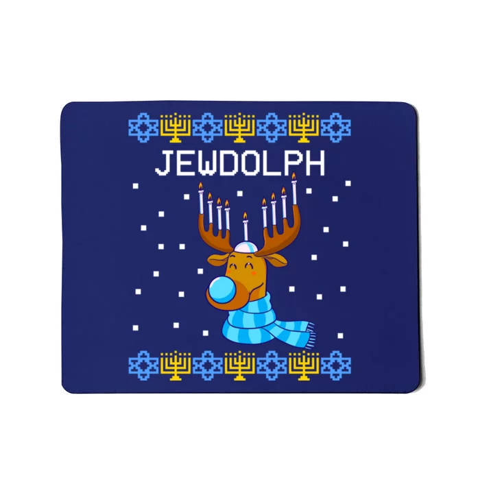 Jewdolph Ugly Hanukkah Sweater Reindeer Menorah Chanukah Mousepad