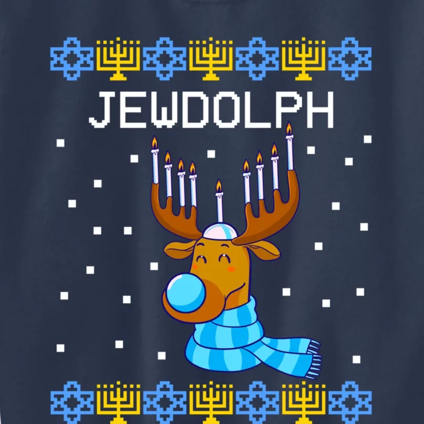 Jewdolph Ugly Hanukkah Sweater Reindeer Menorah Chanukah Kids Sweatshirt