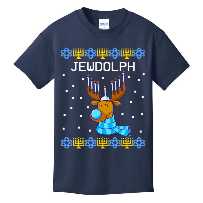 Jewdolph Ugly Hanukkah Sweater Reindeer Menorah Chanukah Kids T-Shirt