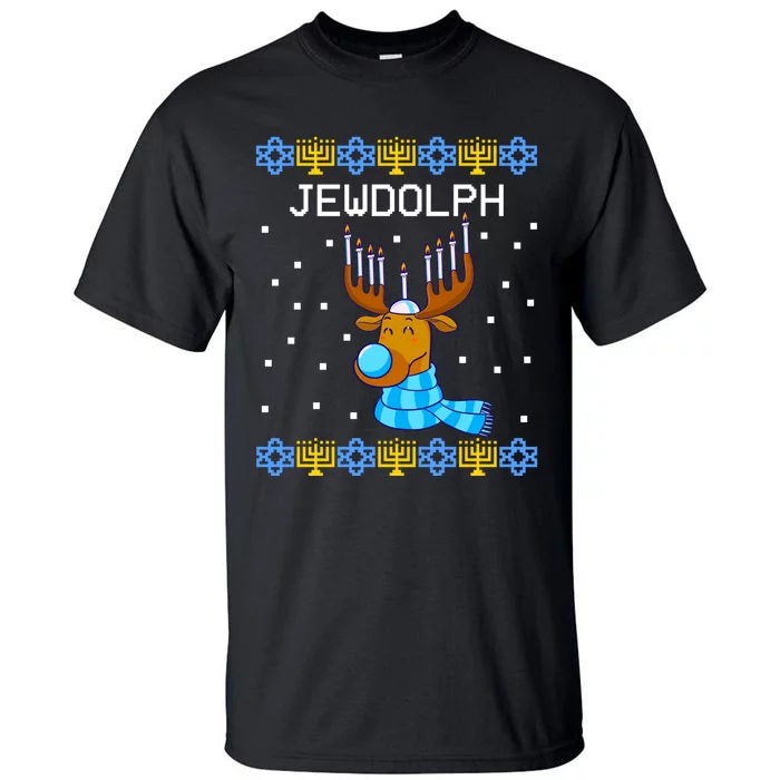 Jewdolph Ugly Hanukkah Sweater Reindeerorah Chanukah Tall T-Shirt