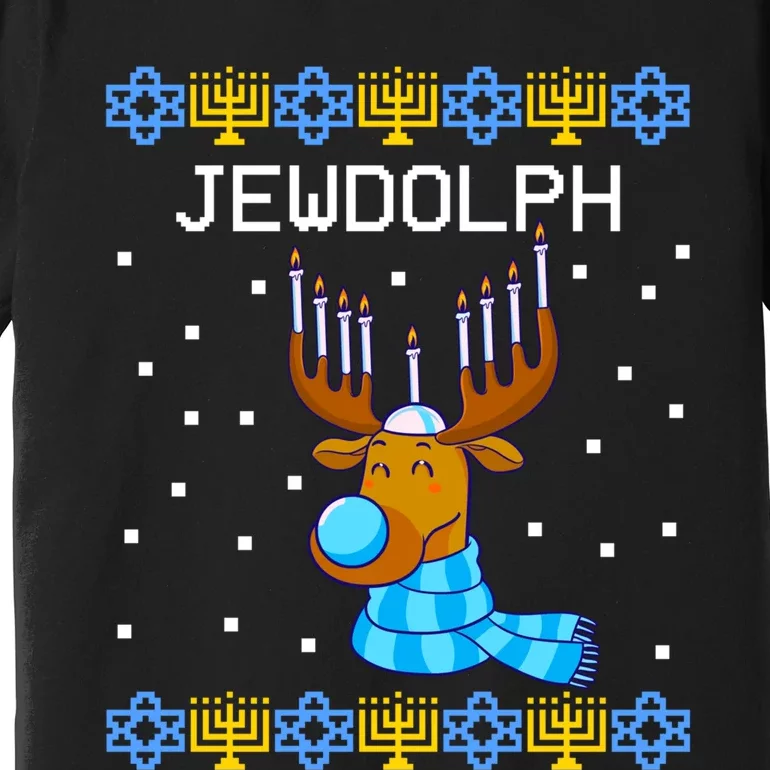 Jewdolph Ugly Hanukkah Sweater Reindeerorah Chanukah Premium T-Shirt