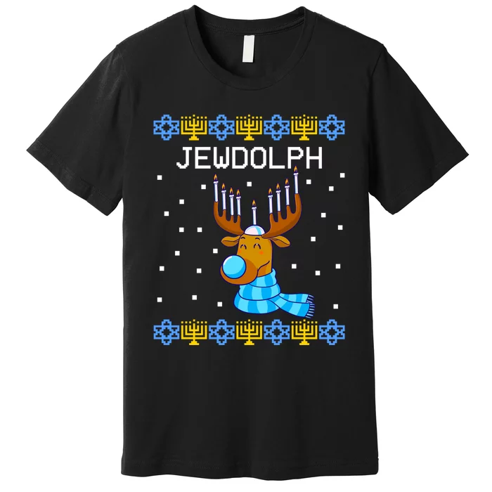 Jewdolph Ugly Hanukkah Sweater Reindeerorah Chanukah Premium T-Shirt