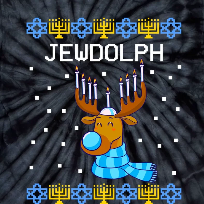 Jewdolph Ugly Hanukkah Sweater Reindeerorah Chanukah Tie-Dye T-Shirt