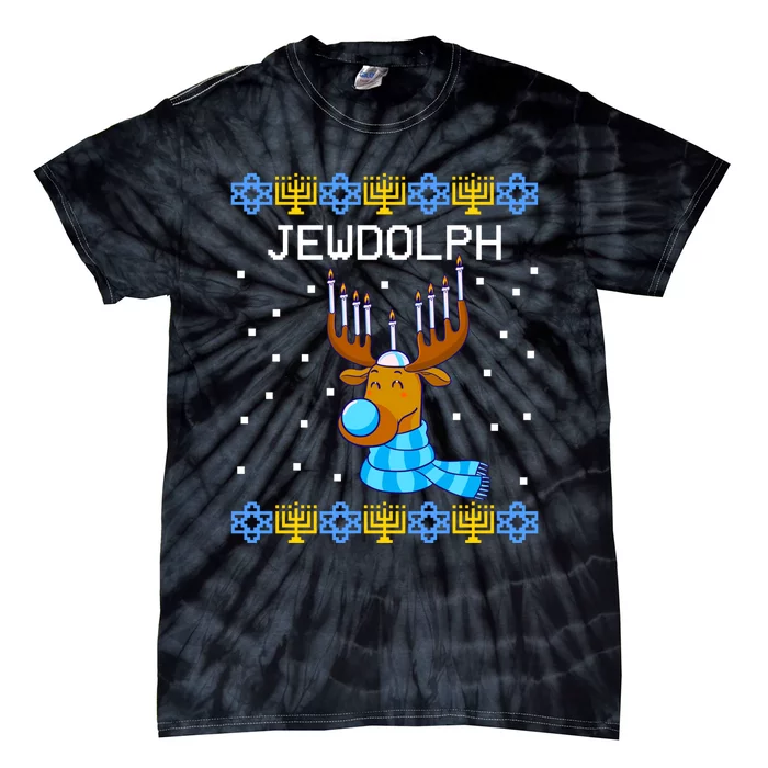 Jewdolph Ugly Hanukkah Sweater Reindeerorah Chanukah Tie-Dye T-Shirt