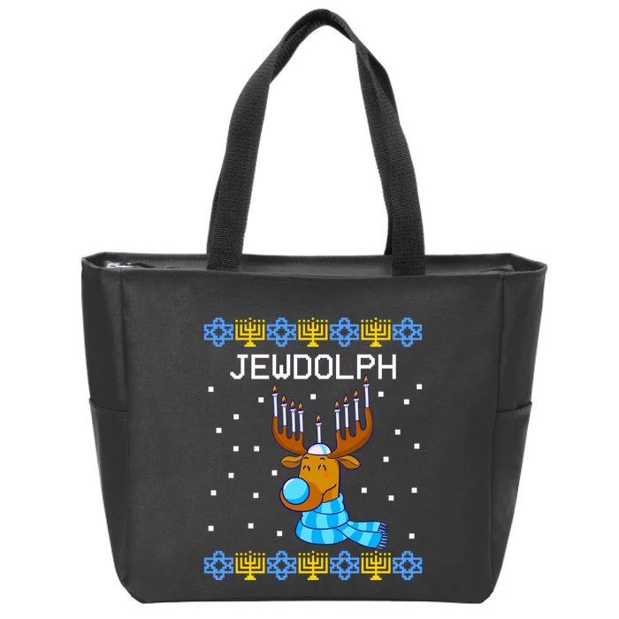 Jewdolph Ugly Hanukkah Sweater Reindeerorah Chanukah Zip Tote Bag